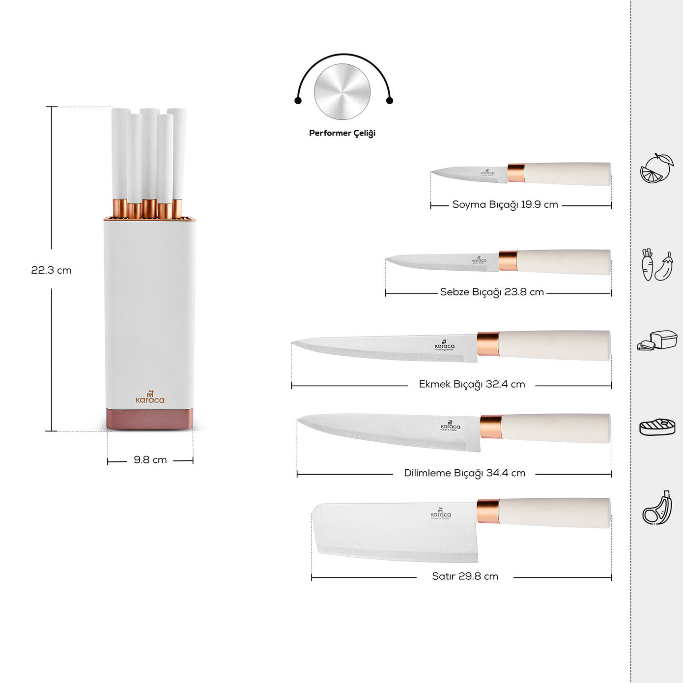Karaca Skycut 6 Piece Stand and Cleaver Knife Set, Cream