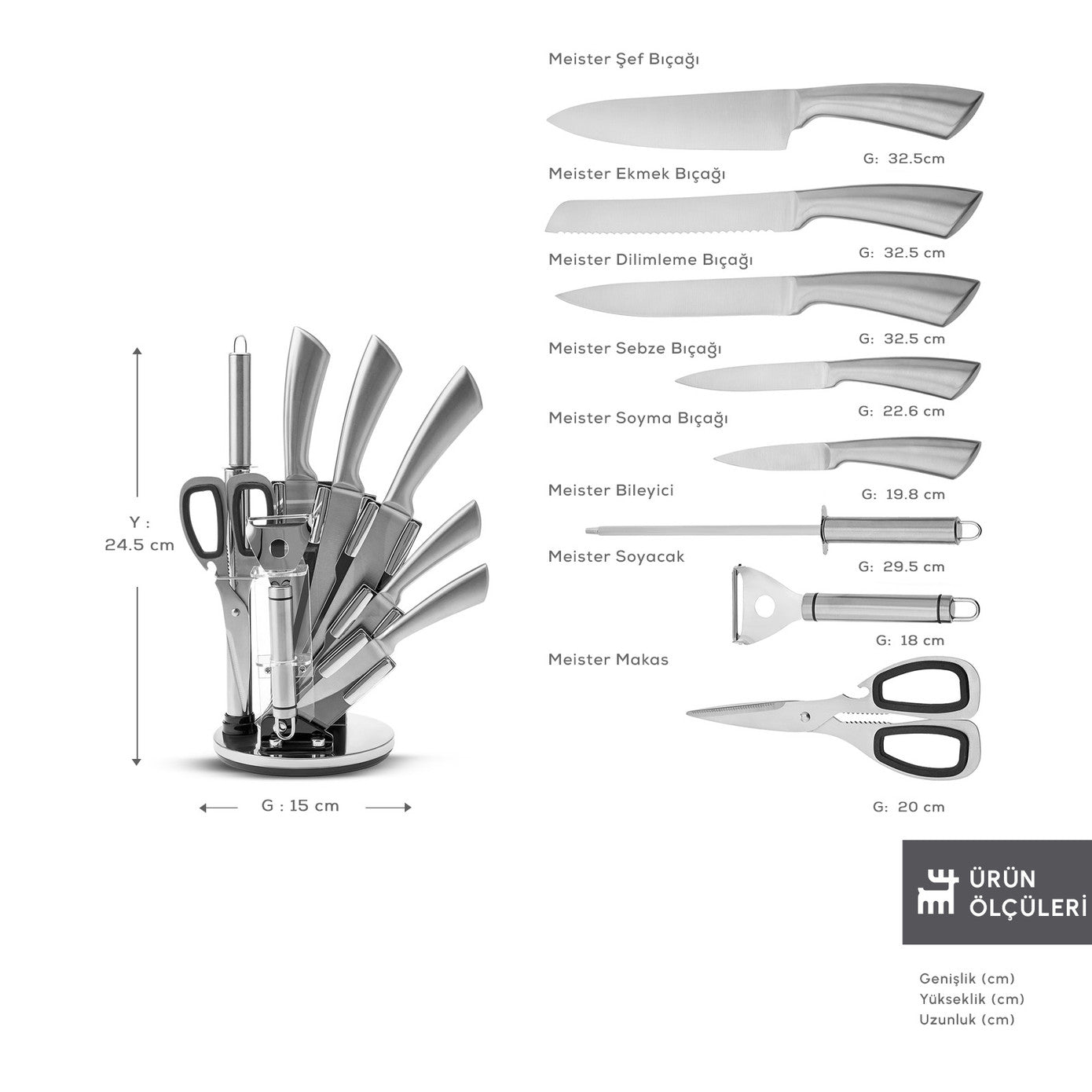 Meister Bremen 9 Piece Steel Knife Set