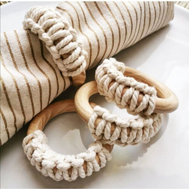 6 Pack Decorative Macrame Wooden Napkin Ring