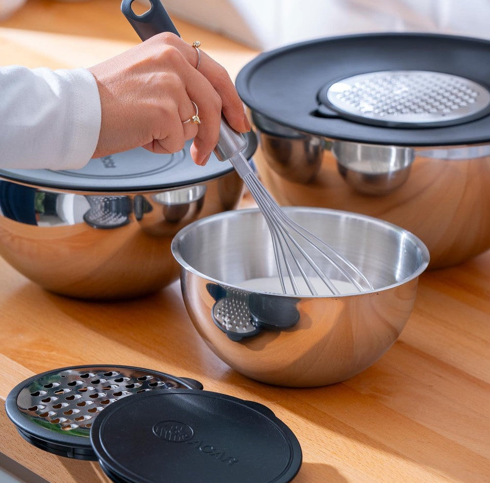 Karat Steel 9 Piece Grater Mixing Bowl - 16/20/24 cm