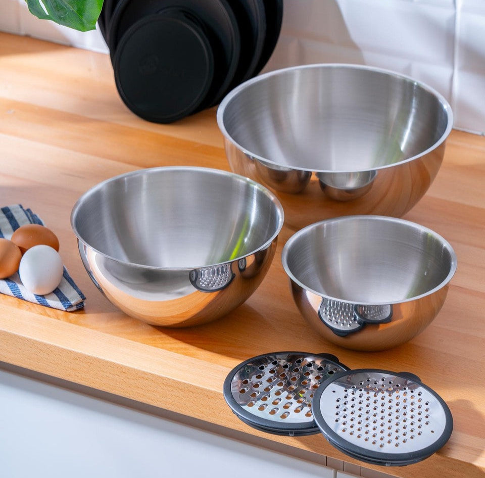 Karat Steel 9 Piece Grater Mixing Bowl - 16/20/24 cm
