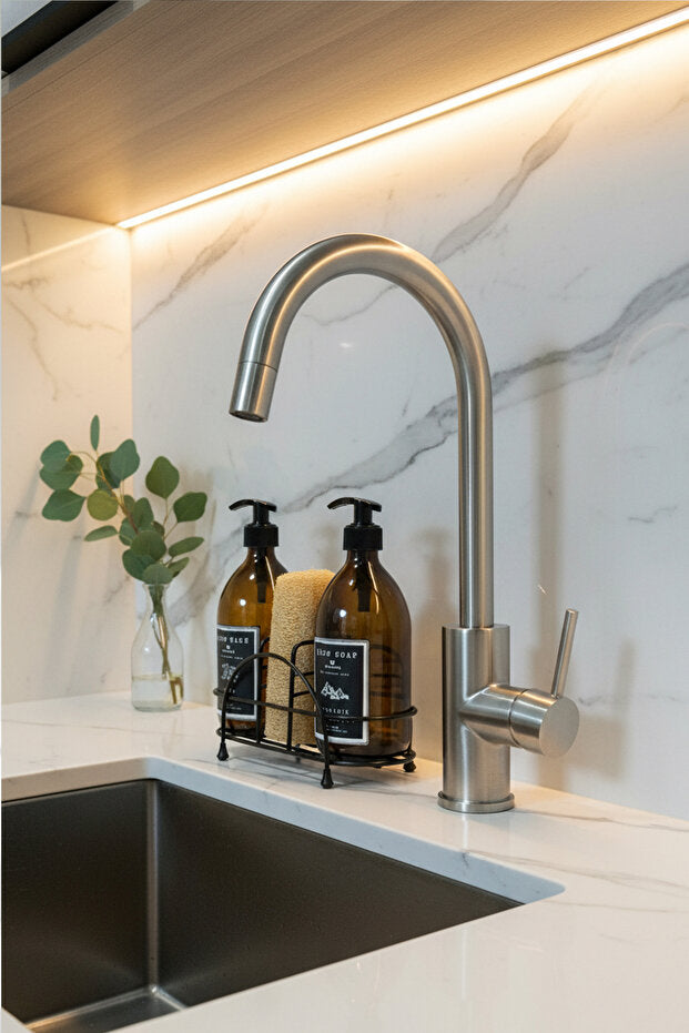 Amber Glass 500 ml Soap Dispenser 2 Piece Set with Metal Stand