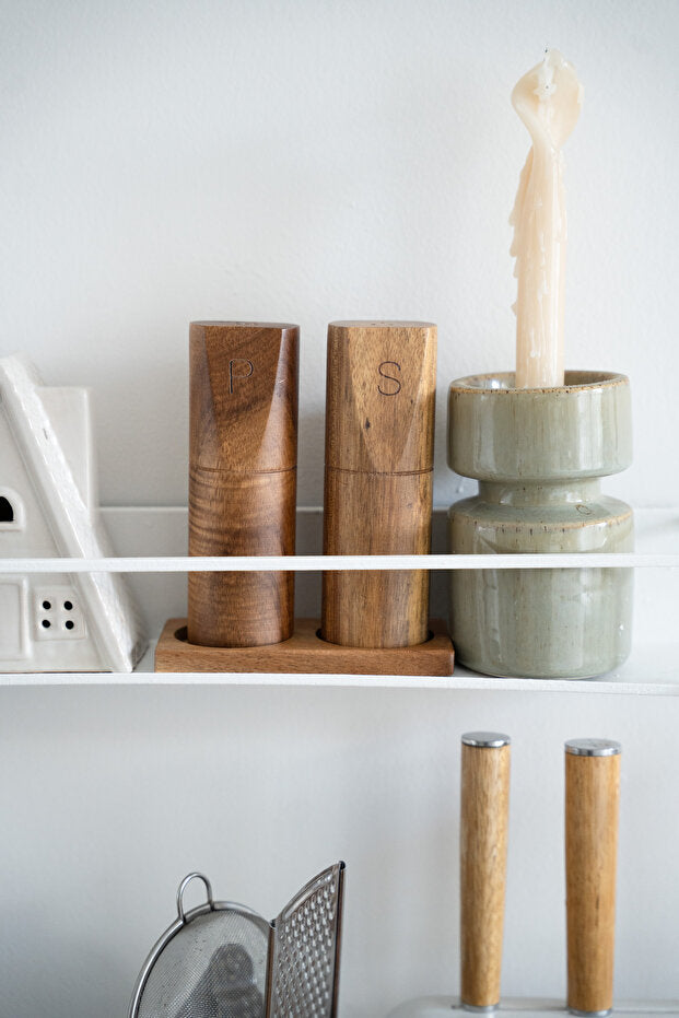 Acacia Stand Salt & Pepper Set