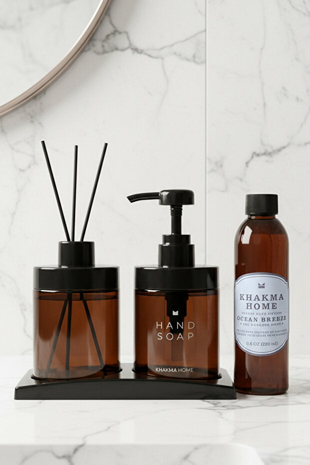 Ocean Breeze Scented Amber Soap Dispenser Set