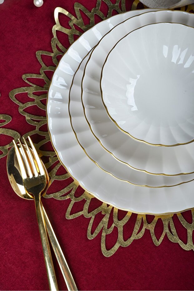 Derya Gold 24 Piece Plain Dinner Set for 6 People