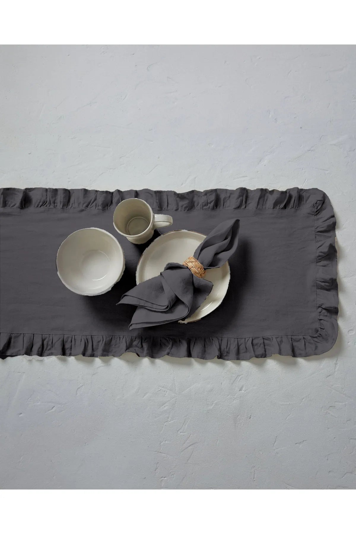 Ruffled Linen Runner 40 X 110 Cm