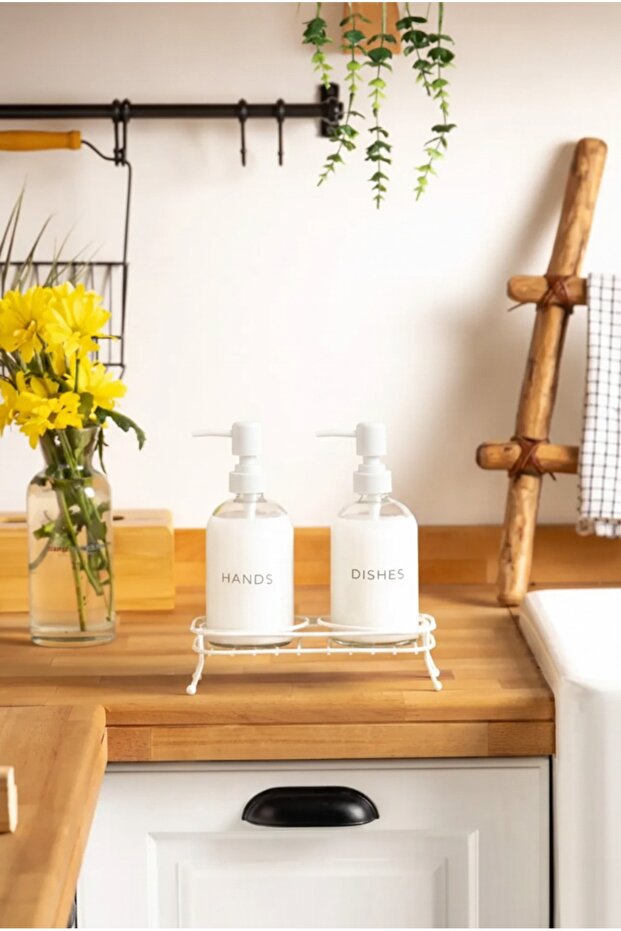 Tokyo Liquid Soap Dispensers with Metal Stand - White