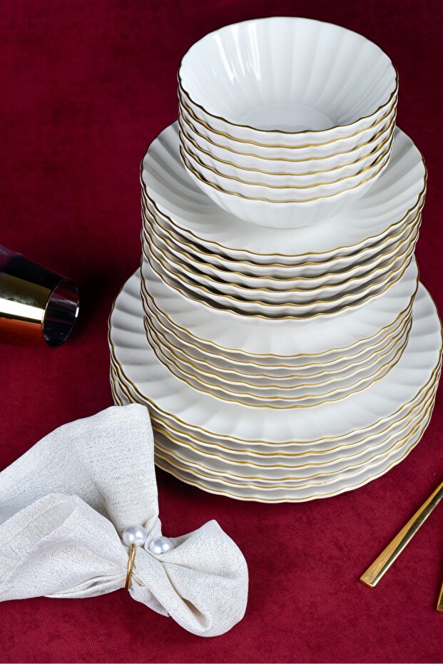 Derya Gold 24 Piece Plain Dinner Set for 6 People
