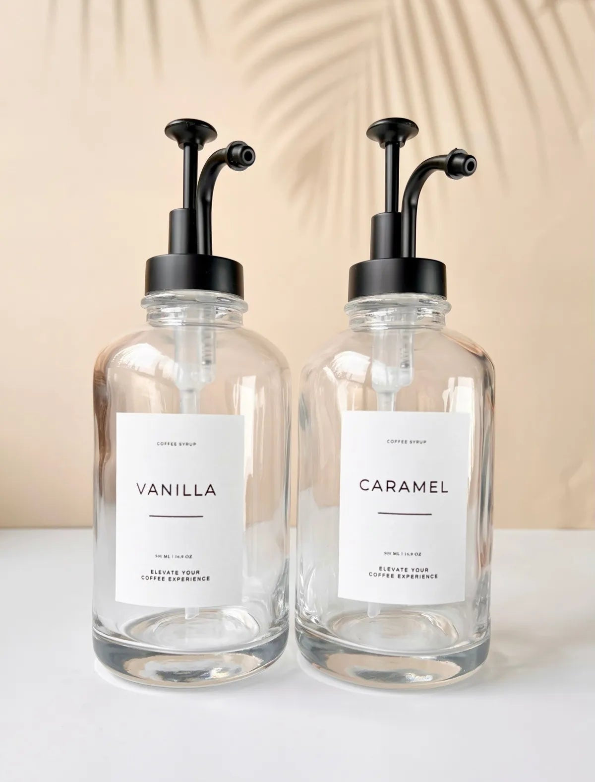 Coffee Syrup Set Dispenser With Wooden Base