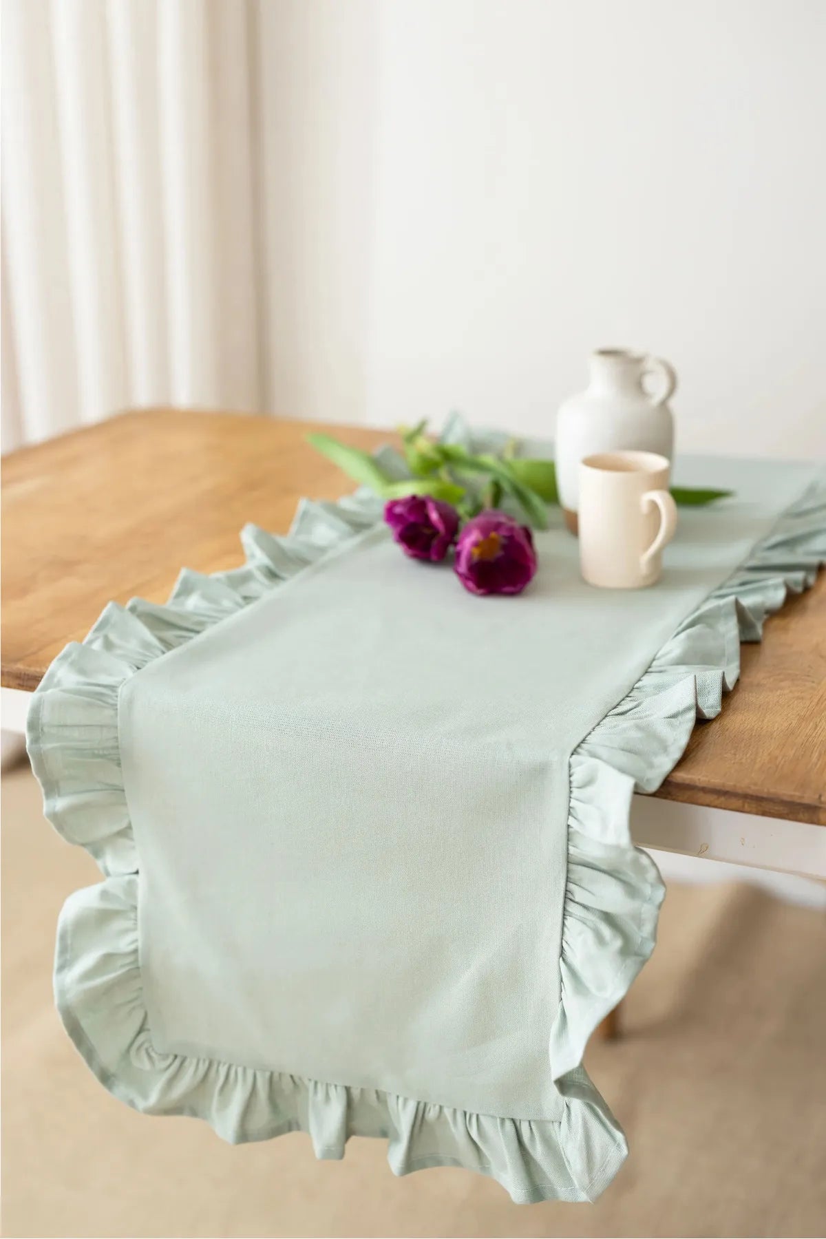 Ruffled Linen Runner 40 X 110 Cm