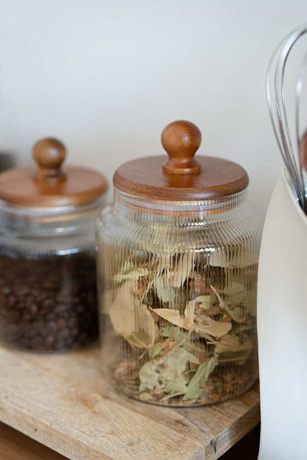 Acacia Striped Glass Storage Jars 3 Piece Set