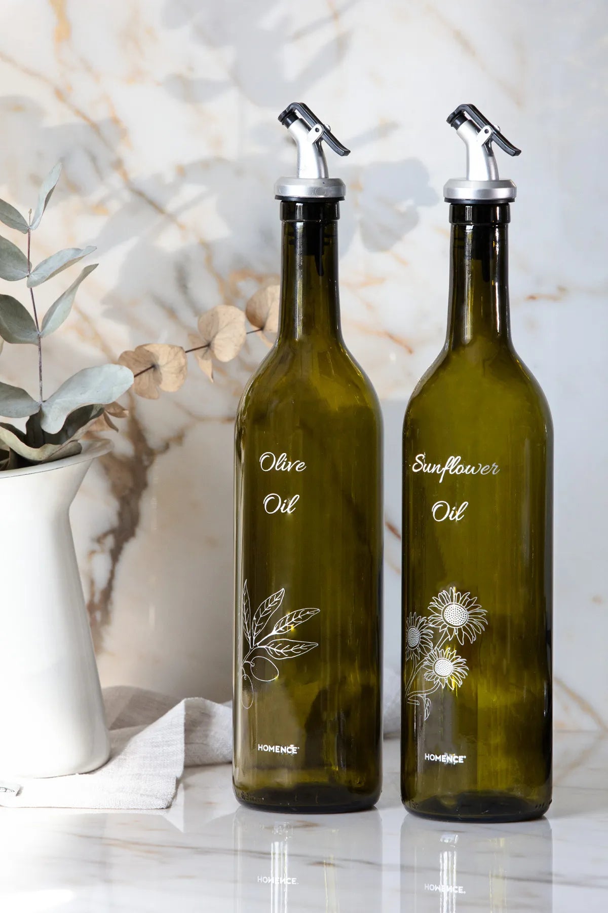 Wooden Stand 2 Piece Oil Amber Glass Bottles 750 ml