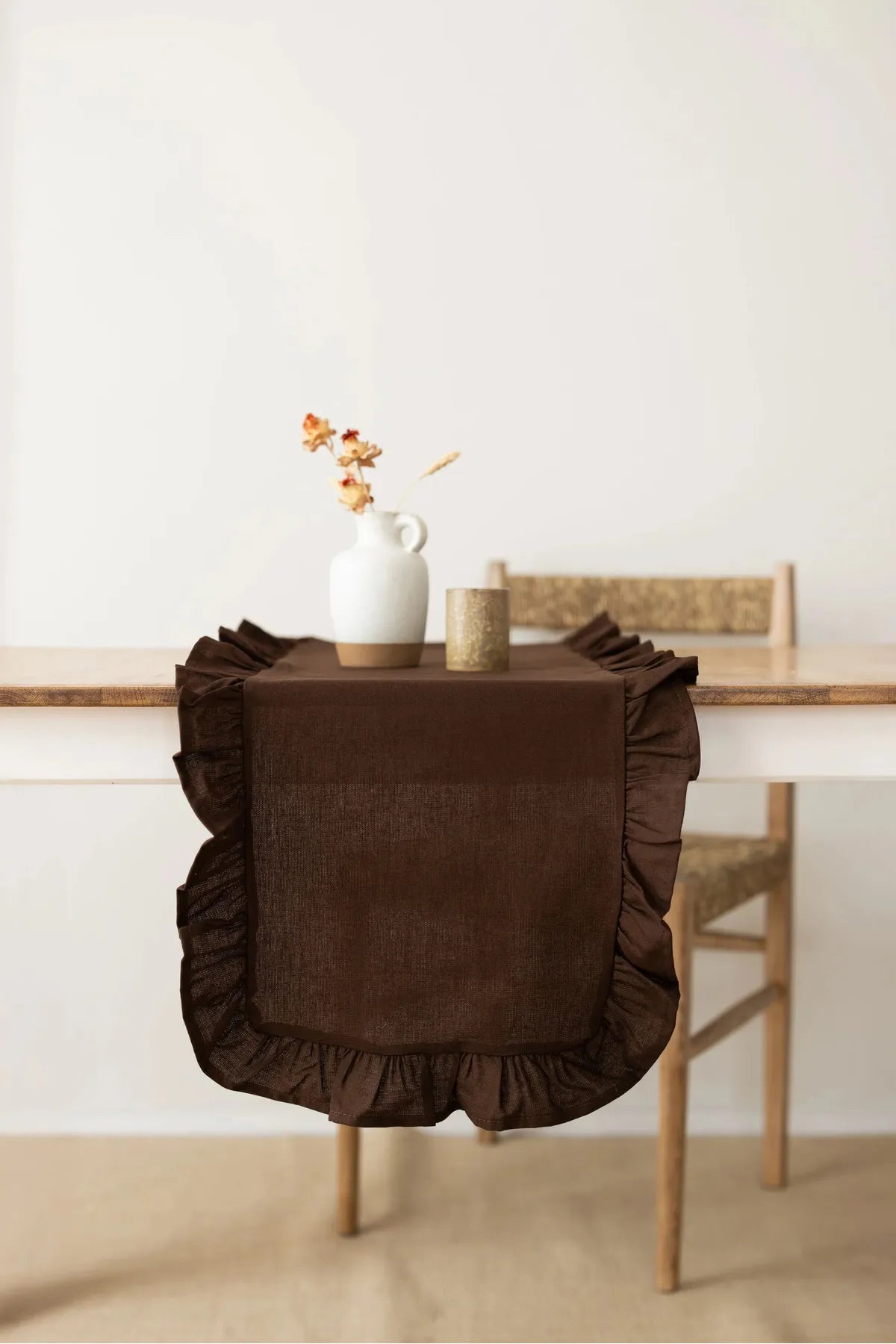 Ruffled Linen Runner 40 X 110 Cm