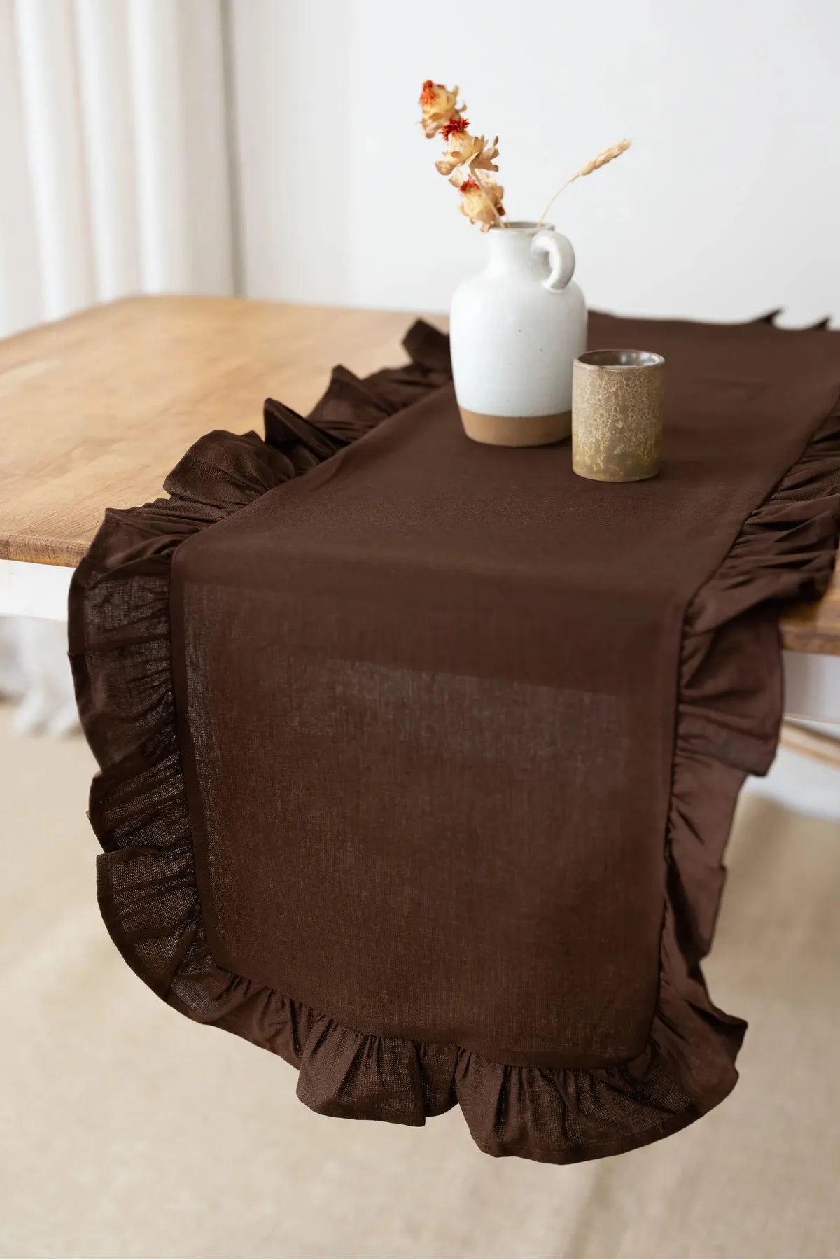 Ruffled Linen Runner 40 X 110 Cm