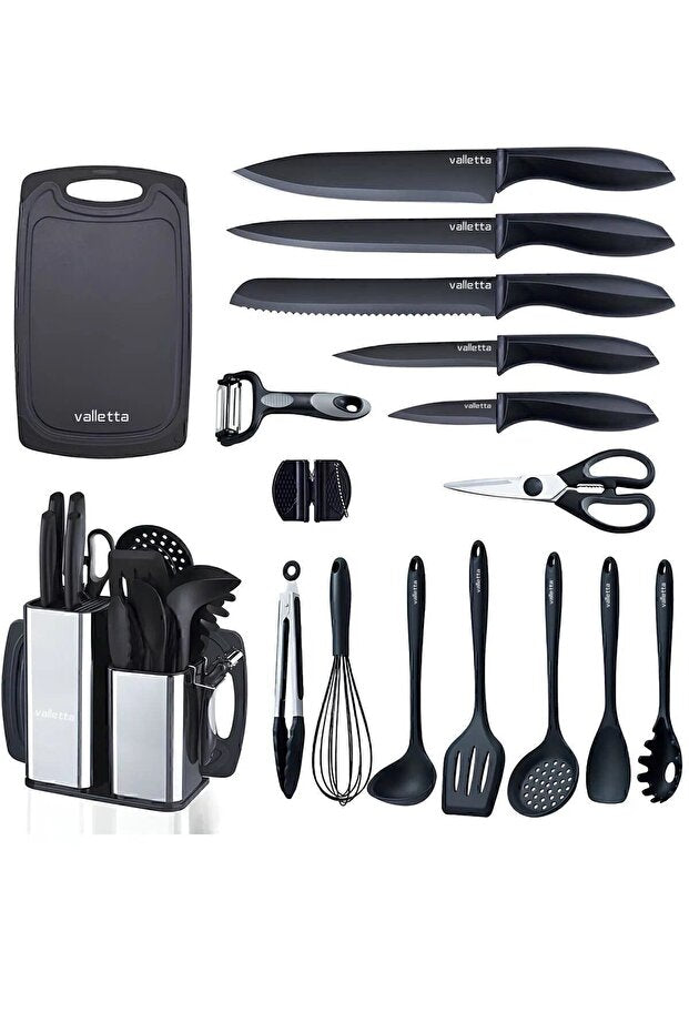 Solozzo 18 Piece Stainless Steel Knife Set Silicone Spatula Kitchen Set Black