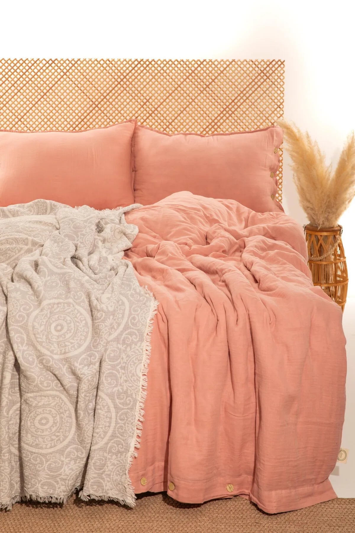 Cloudy Mood 2 Layer Muslin Double Duvet Cover Set - Pink