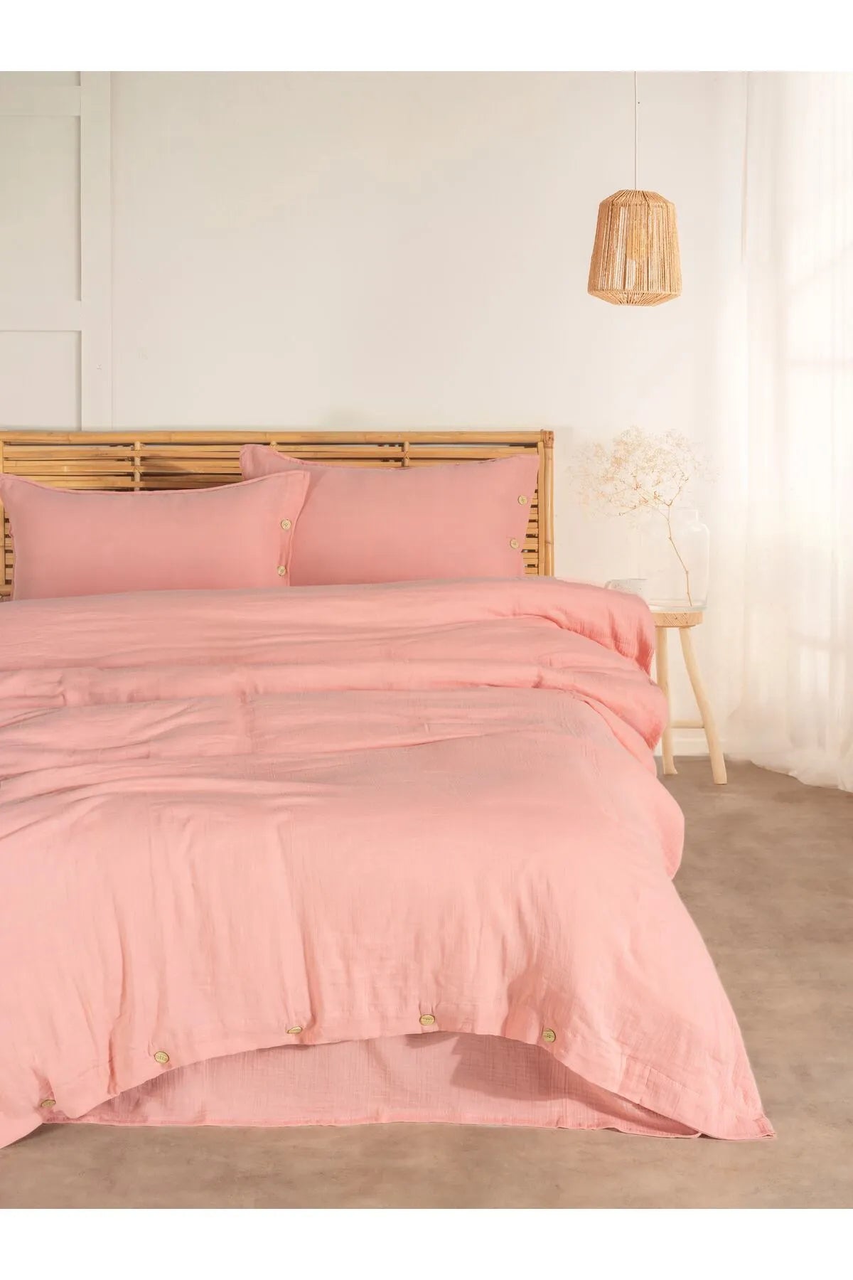 Cloudy Mood 2 Layer Muslin Double Duvet Cover Set - Pink
