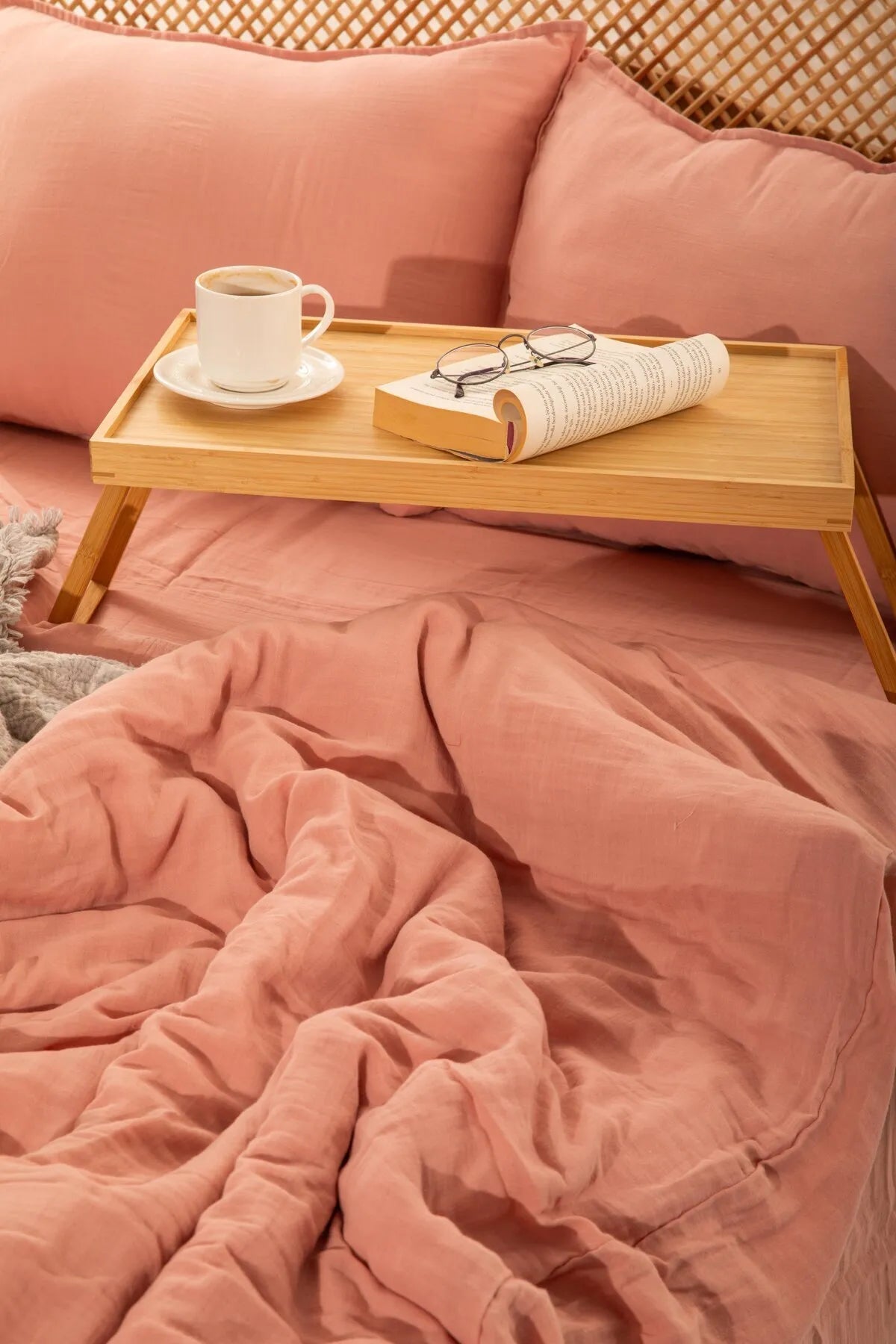 Cloudy Mood 2 Layer Muslin Double Duvet Cover Set - Pink