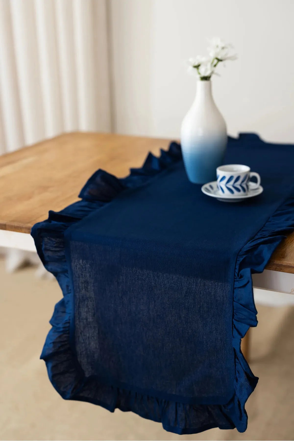 Ruffled Linen Runner 40 X 110 Cm