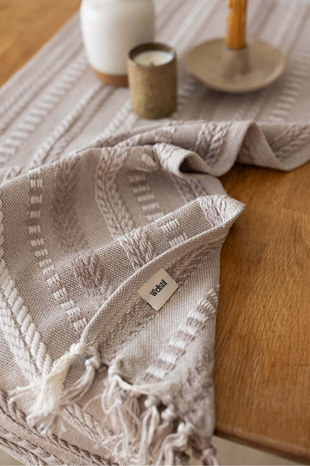 Neula 100% Cotton Beige Knitted Runner 40 x 110 cm