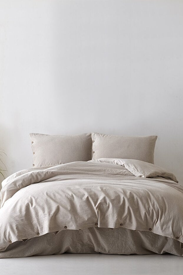 Shirt 100% Cotton Washable Vintage Duvet Cover Set - Brown