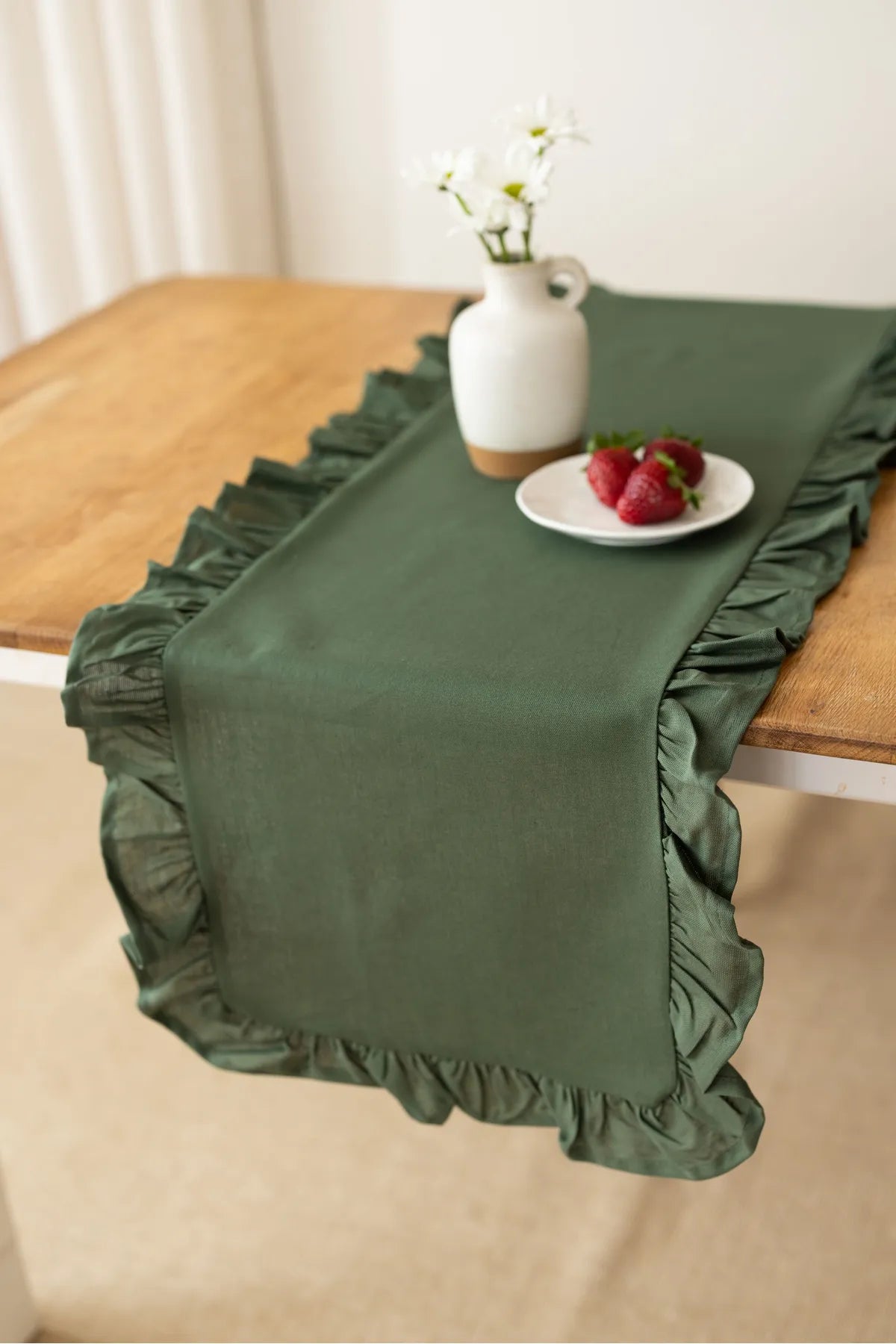 Ruffled Linen Runner 40 X 110 Cm