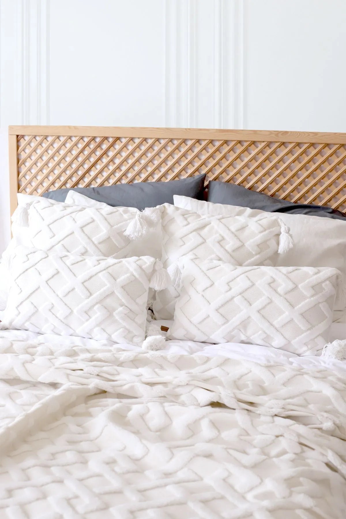 Elda Ecru Scandinavian Bedspread Set Bohemian Pattern
