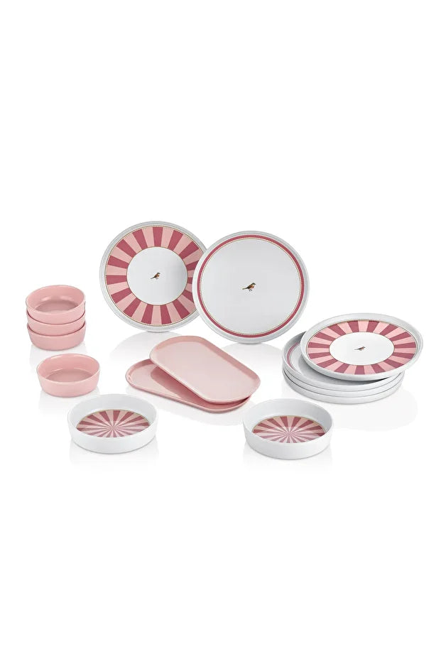14 Piece Lovely Birds Breakfast 6 Person Set