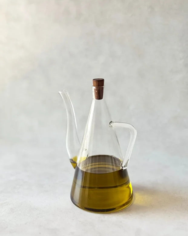 2 Piece Set Acacia Lid Borosilicate Glass Oil Bottle (500 ml)