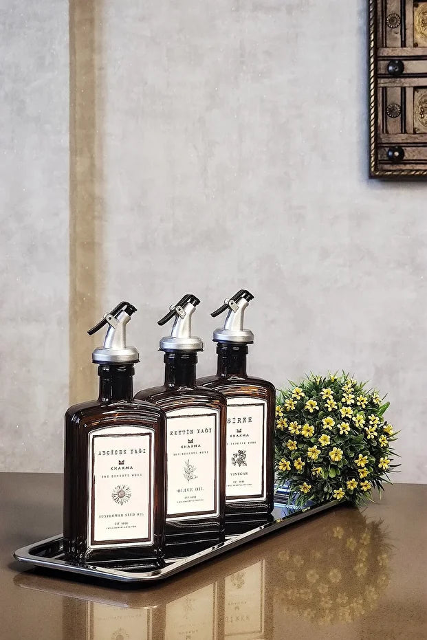 Black Amber 3 Piece Italian Olive Set with Stainless Steel Tray