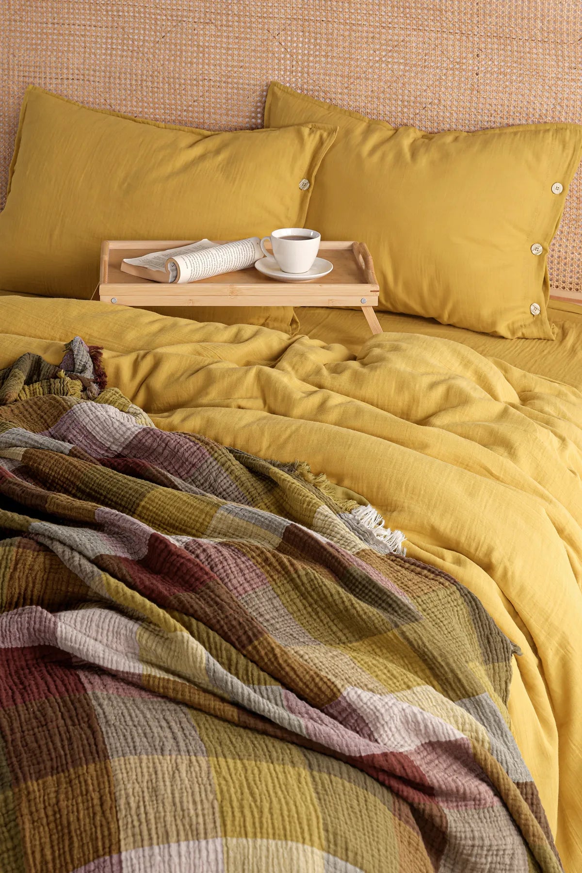 Cloudy Mood 2 Layer Muslin Double Duvet Cover Set - Mustard