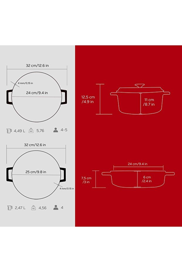 Cast Iron Round Deep and Shallow Piece Cookware Set