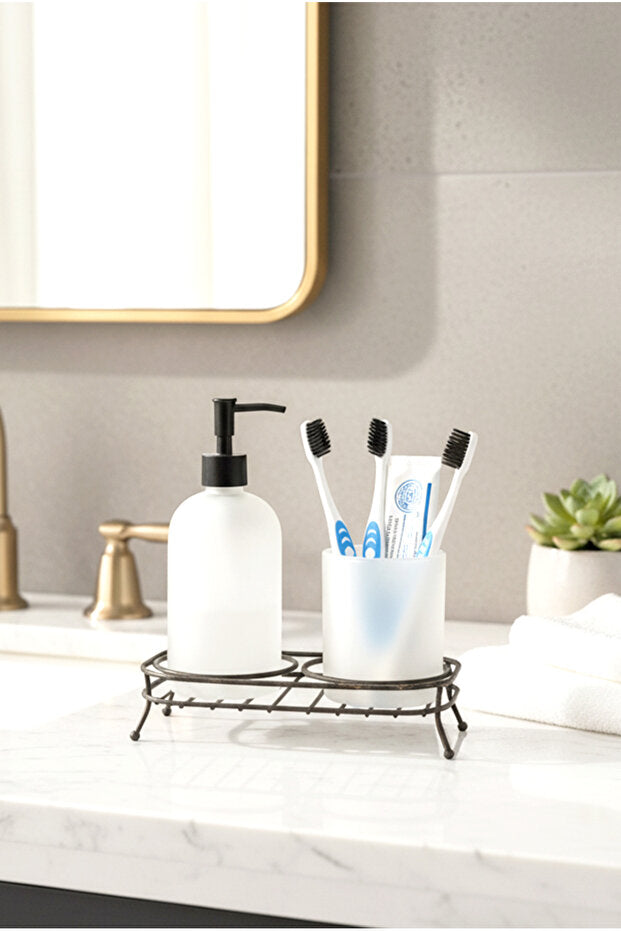 Frosted Glass 2 Piece Liquid Soap Dispenser Black