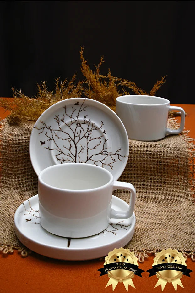Tree of Life Porcelain Tea/Cappuccino Cup 2 Person Set