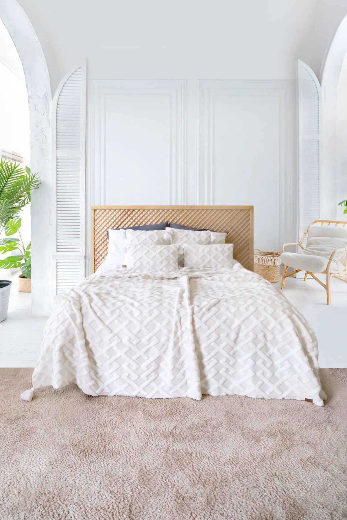 Elda Ecru Scandinavian Bedspread Set Bohemian Pattern