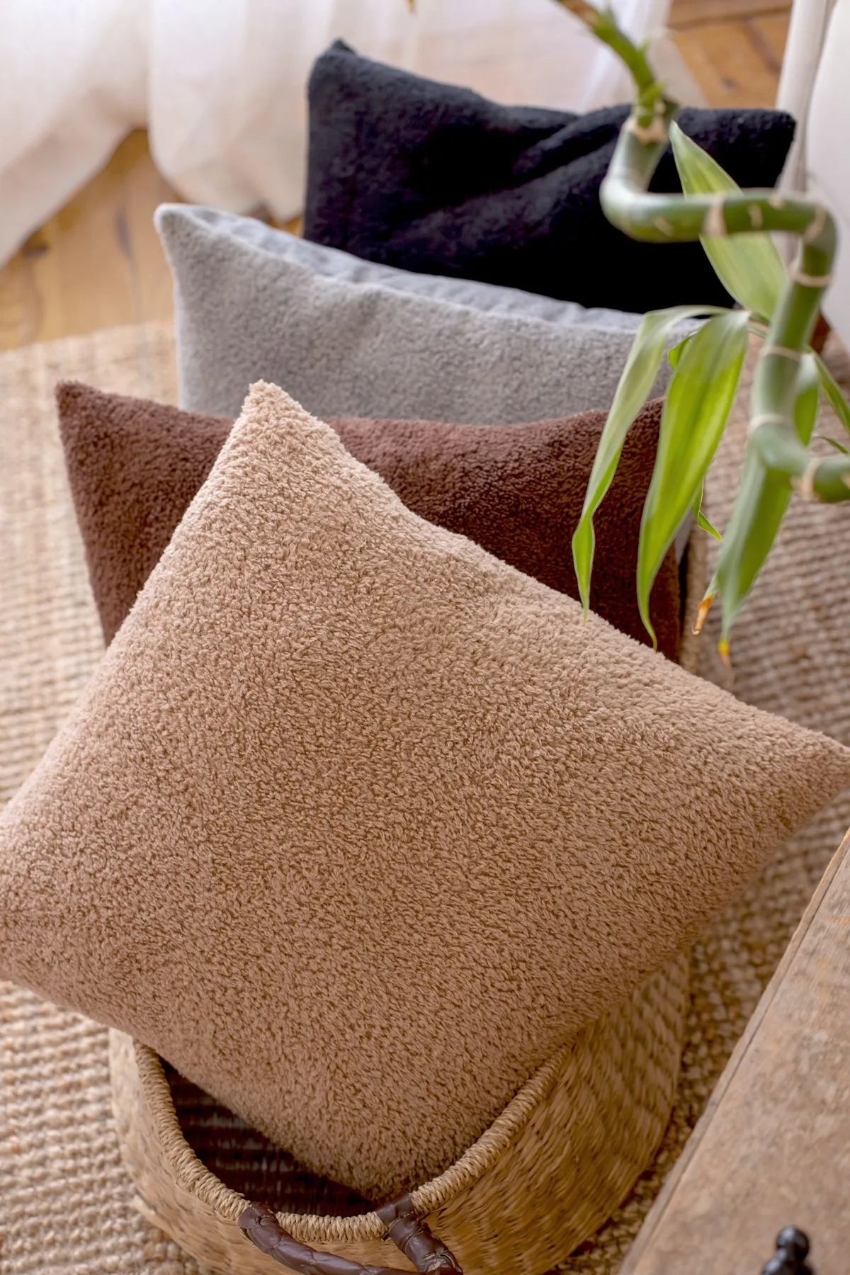 Teddy Puffy Decorative Pillowcase Scandinavian Bohemian Design (2 Piece)