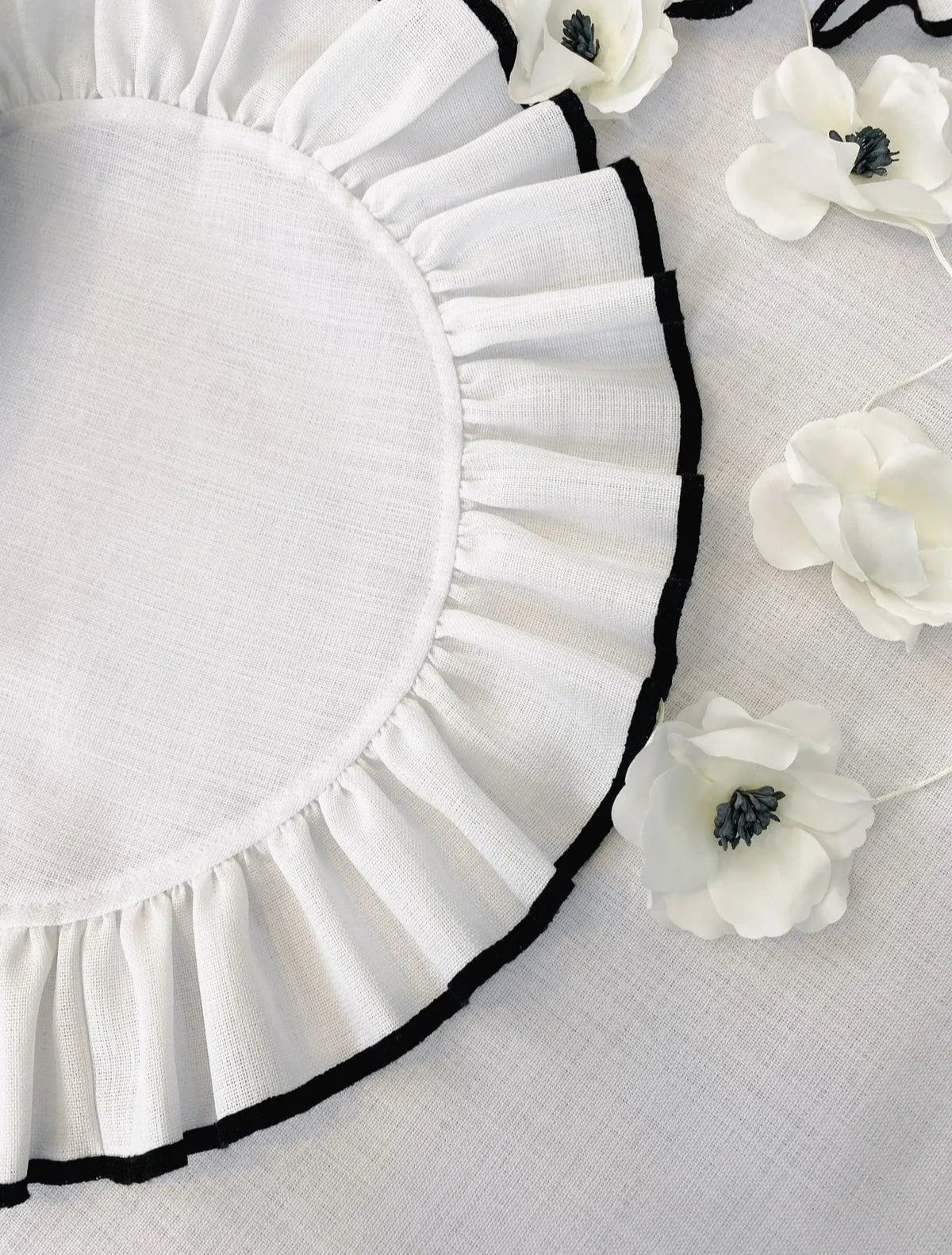 Shine White Linen Fabric Round American Service