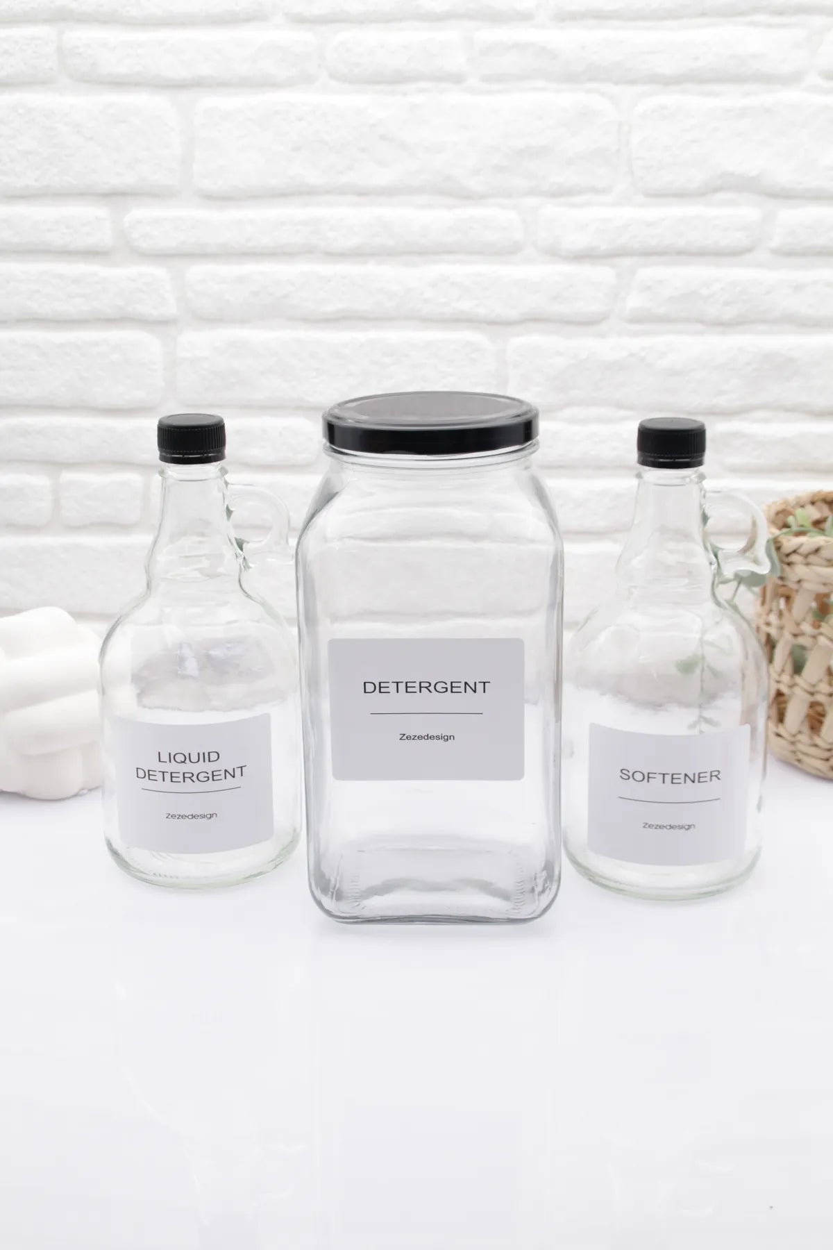 Black Lid Laundry Glass Storage Containers