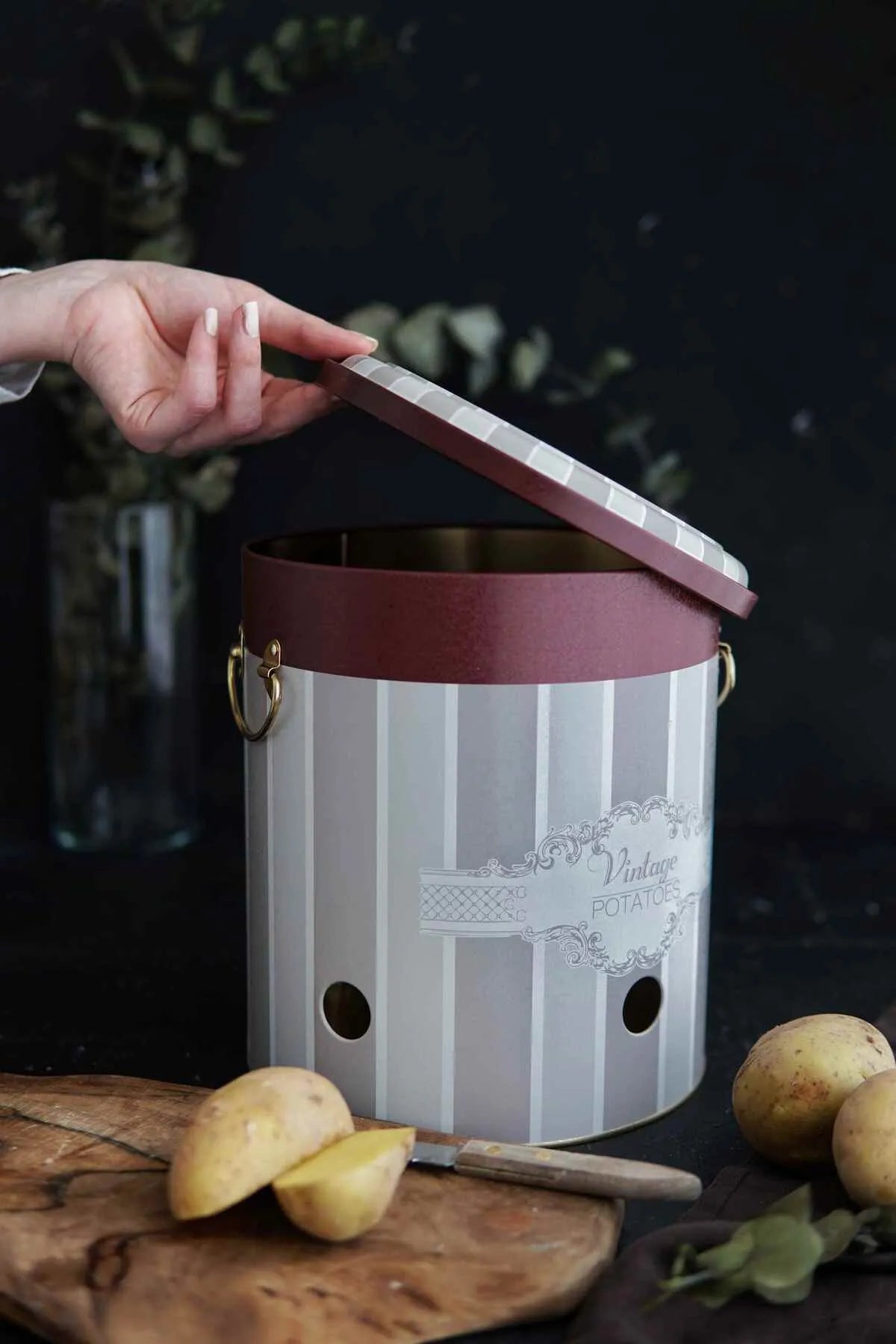 Vintage Elegance Metal Potatoes Storage Container