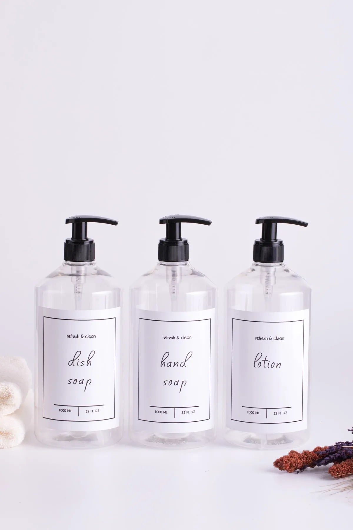 Soap Dispenser White Plastic Bottle - 1000 ml 3 Piece Set