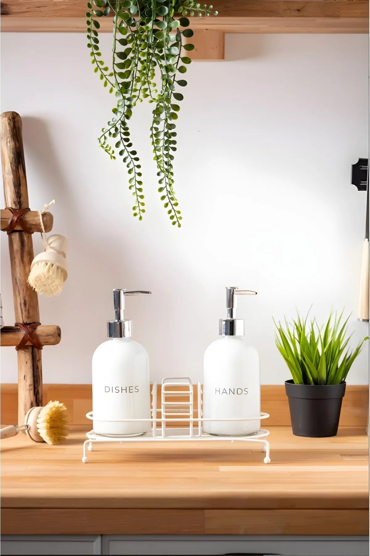 Nova Liquid Soap Dispensers with Metal Stand - White