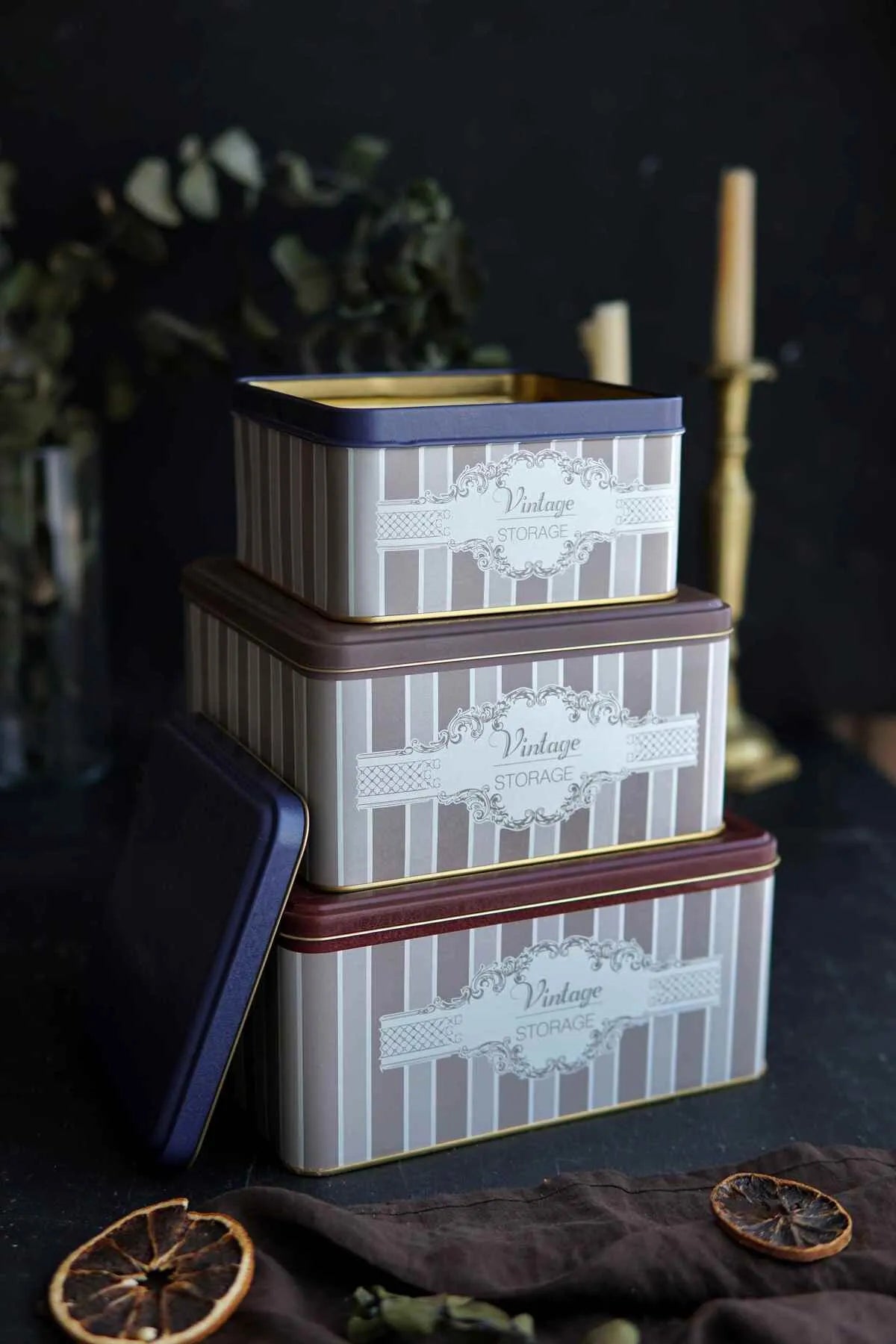 Vintage Elegance Metal Storage Containers 3 Piece Set
