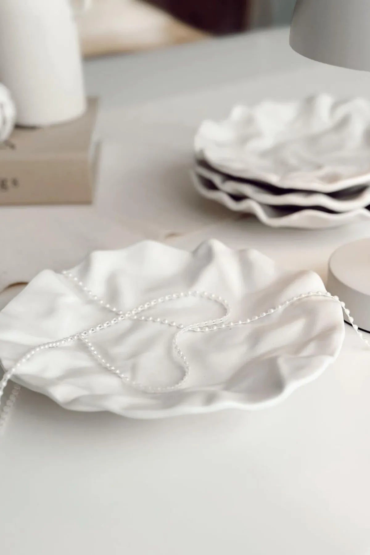 4 Piece Set 19cm - Matte Ceramic Wrinkled Design Handmade Plates