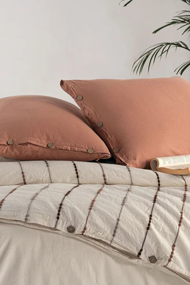 Iris Mocca 100% Cotton Washable Vintage Duvet Cover Set