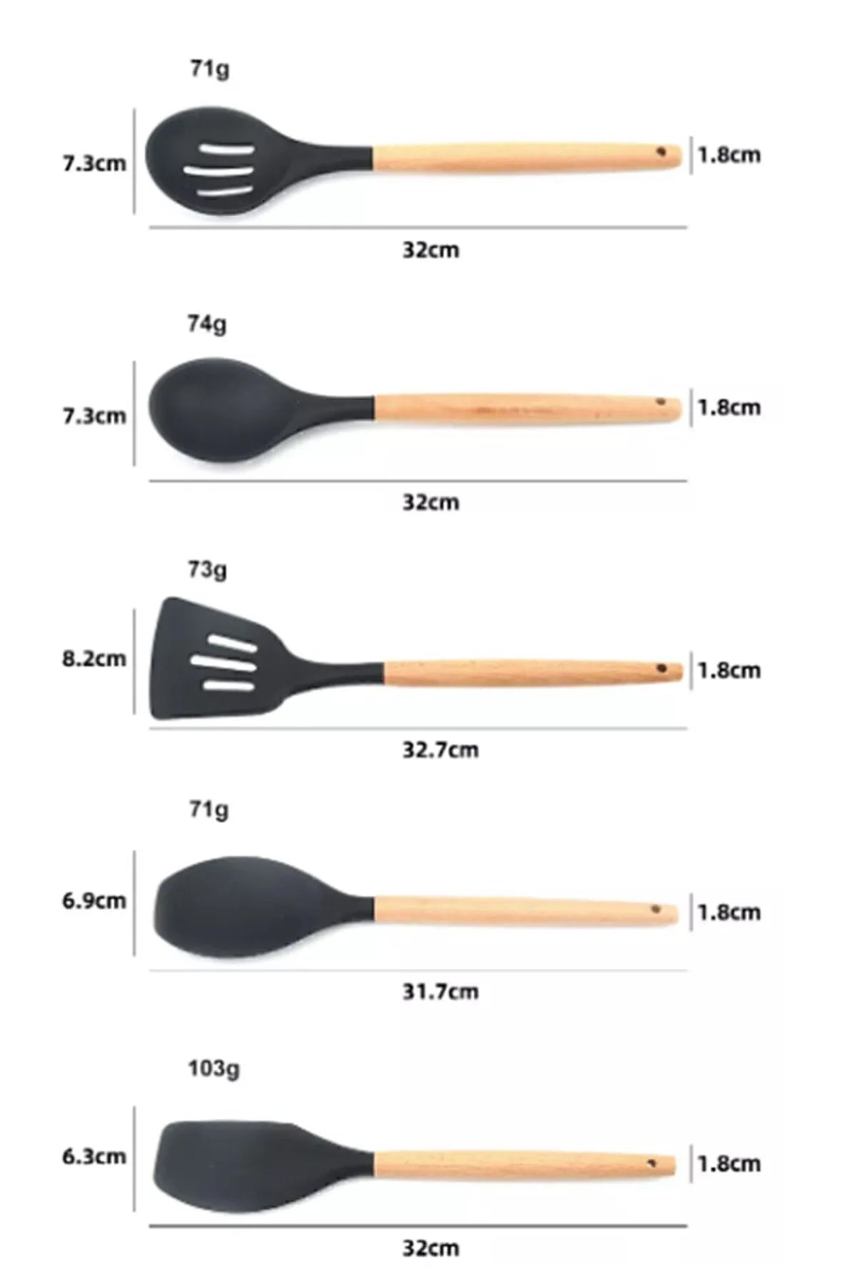 Lingo Bamboo 5 Piece Silicone Kitchen Set