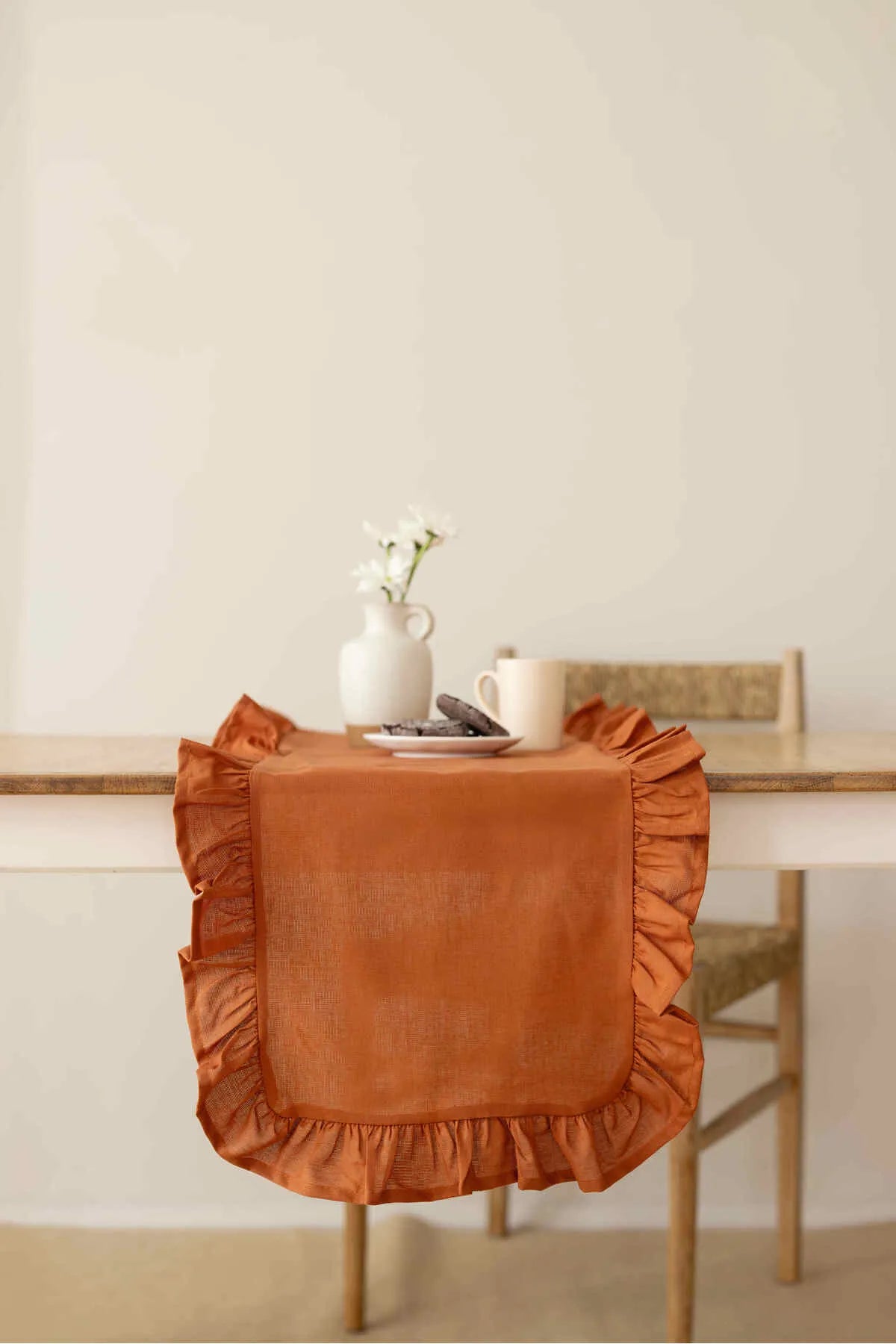 Ruffled Linen Runner 40 X 110 Cm