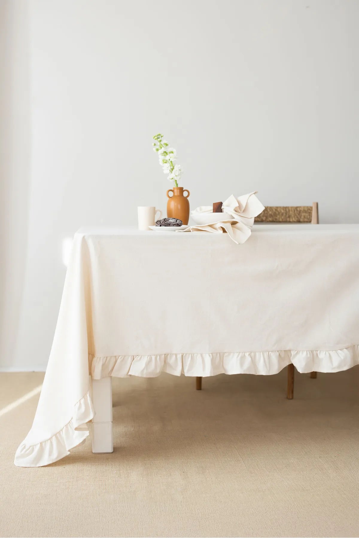 Linen Ruffle Beige Tablecloth