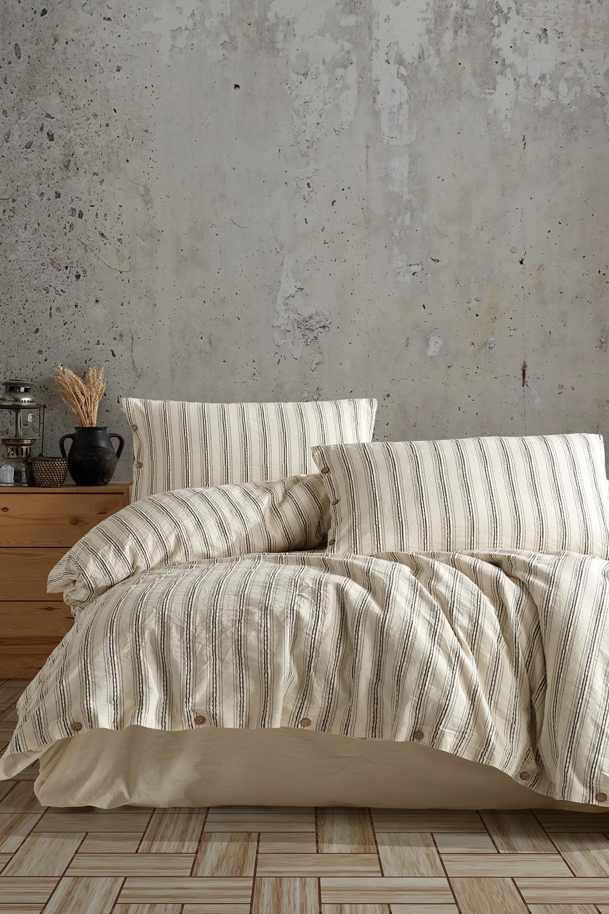 Ares 100% Cotton Washable Vintage Duvet Cover Set