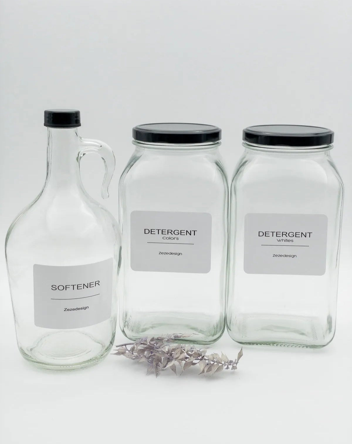 Black Lid Laundry Glass Storage Containers