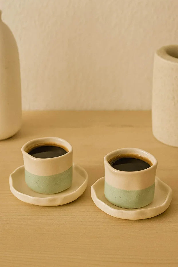 Handmade Wrinkled Ceramic Coffee Cup 2 Person Set